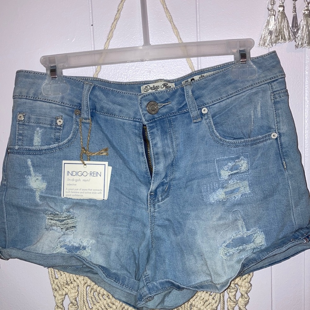 Distressed jean shorts